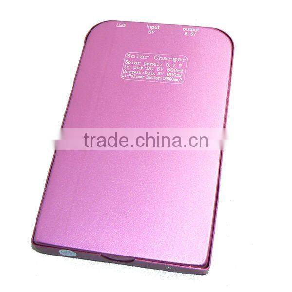 Portable Mobile Solar charger for Mobile phone 2600 mAh Blue Silver Pink