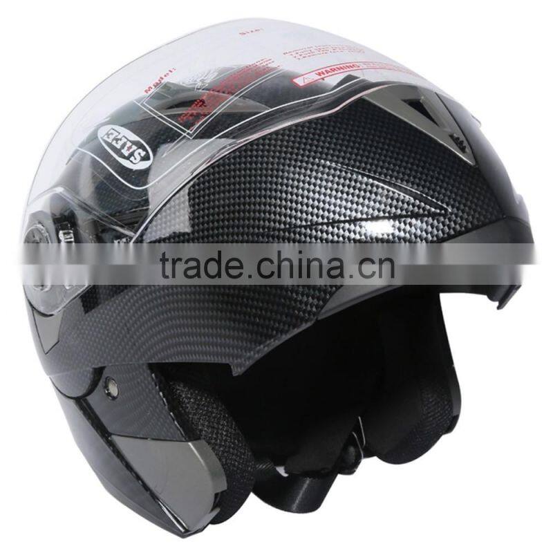 DOT Carbon Modular Dual-Visor Flip Up Sun Motorcycle Full Face Helmet S M L XL