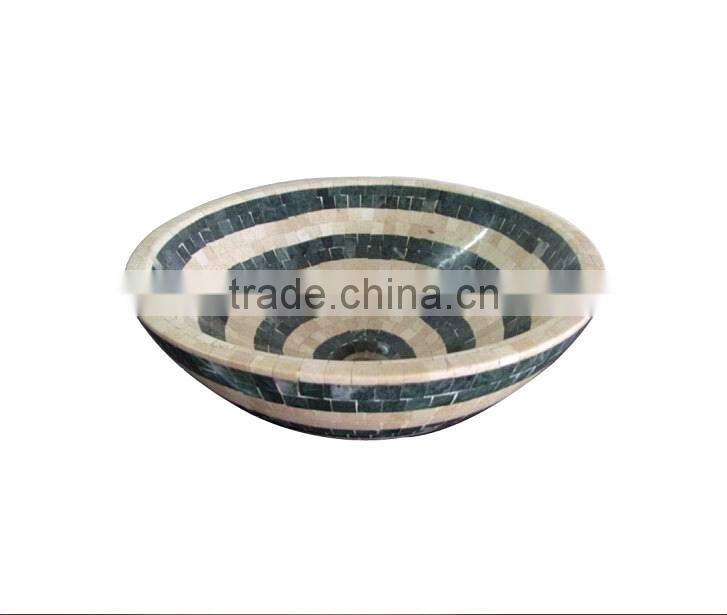 Dark emperador marble brown mosaic vessel sink