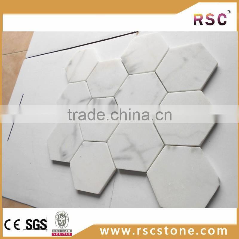 3" hexagon italy carrara white marble mosaic