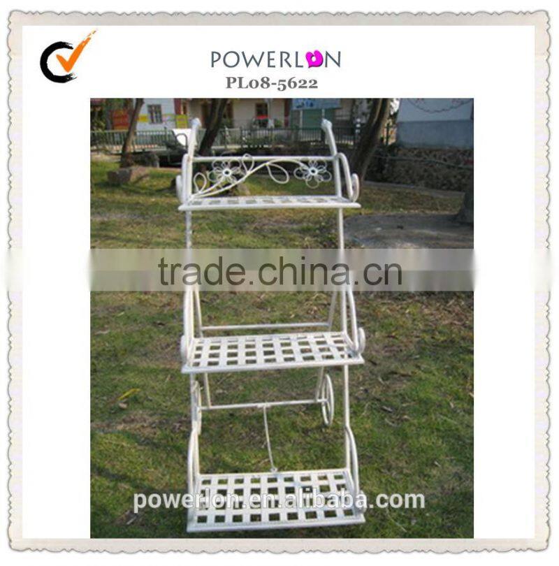 POWERLON Vintage 3-tier metal plant stand outdoor garden decor