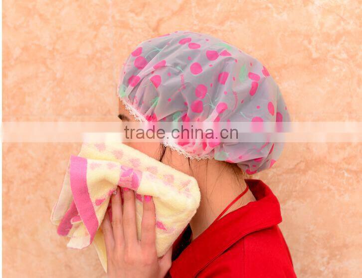 Q076 wholesale cap lovely thick waterproof bath plastic shower cap