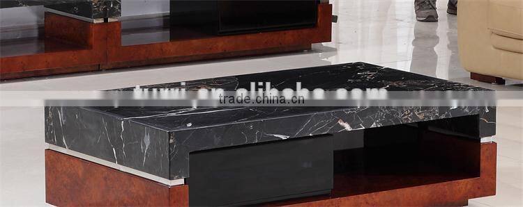 antique black marble top wooden base coffee table for living room furniture set