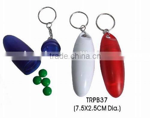 Oval shaped plastic travel pill container with keyring