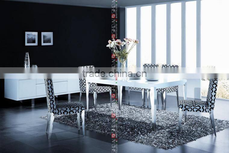 Contemporary White Metal Dining Table & Flower Chairs Dining Room Furniture Set A-22