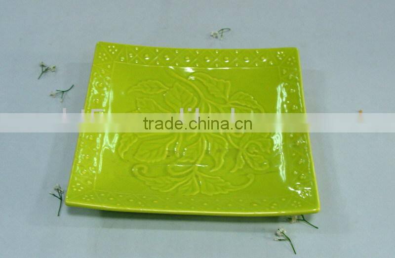 green color glazed round ceramic plate
