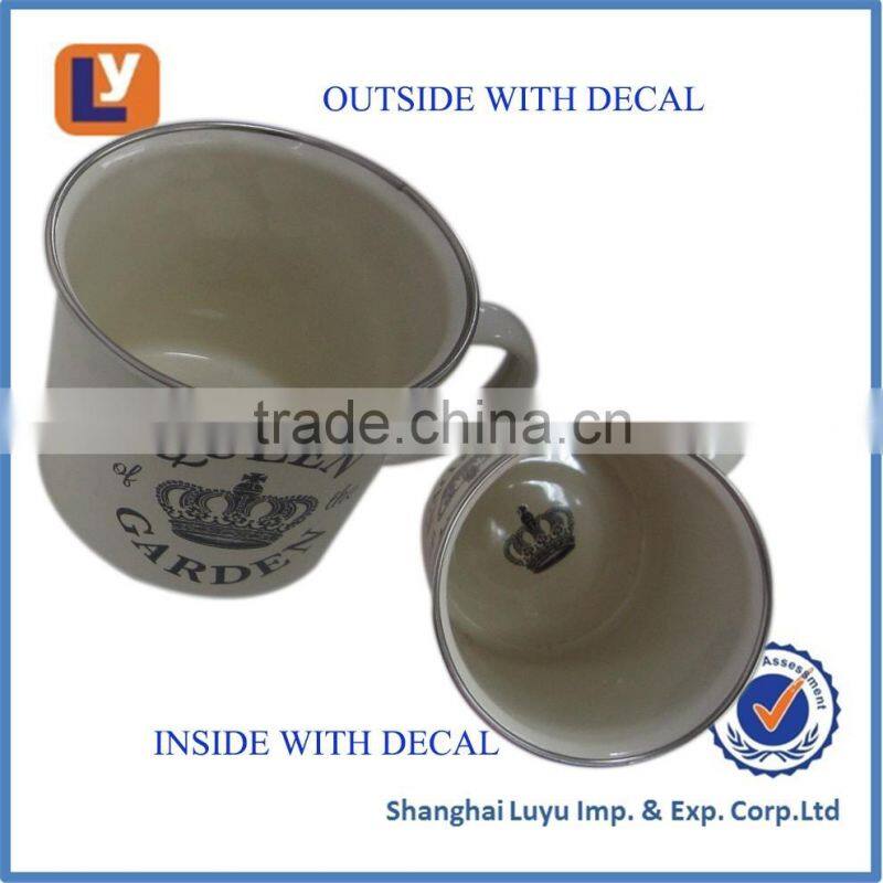 High quality invory printed enamel travel coffee mug