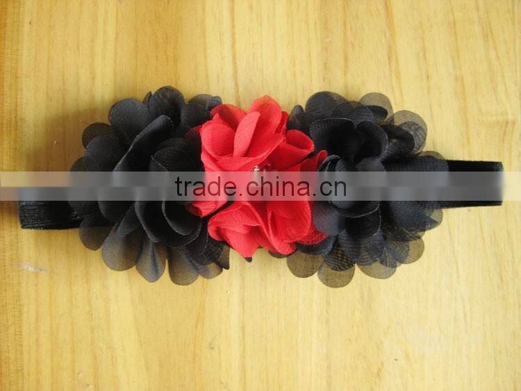 chiffon flower with pearl rhinestone in center for kids hair accessories