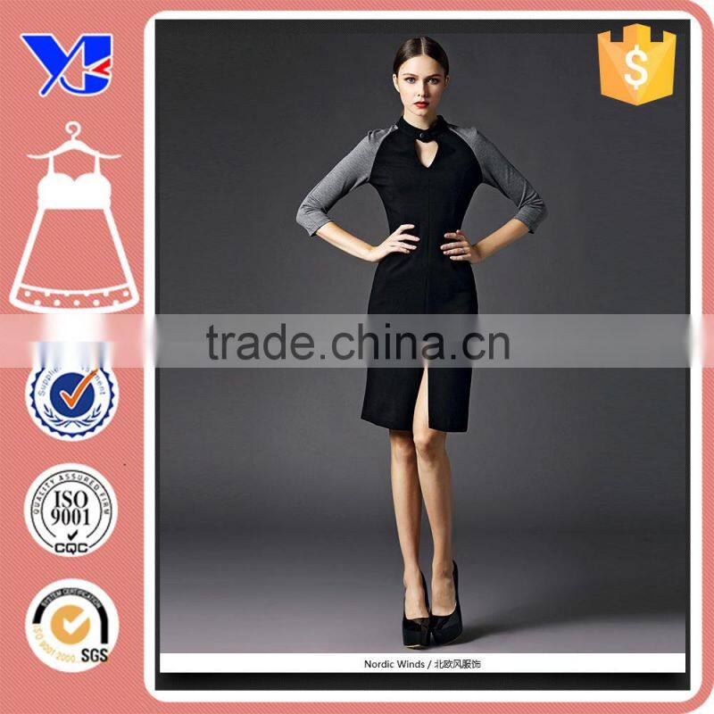 Women Tunic Wear To Work Seven Quater Slim Split Hem Pencil Sheath Dress