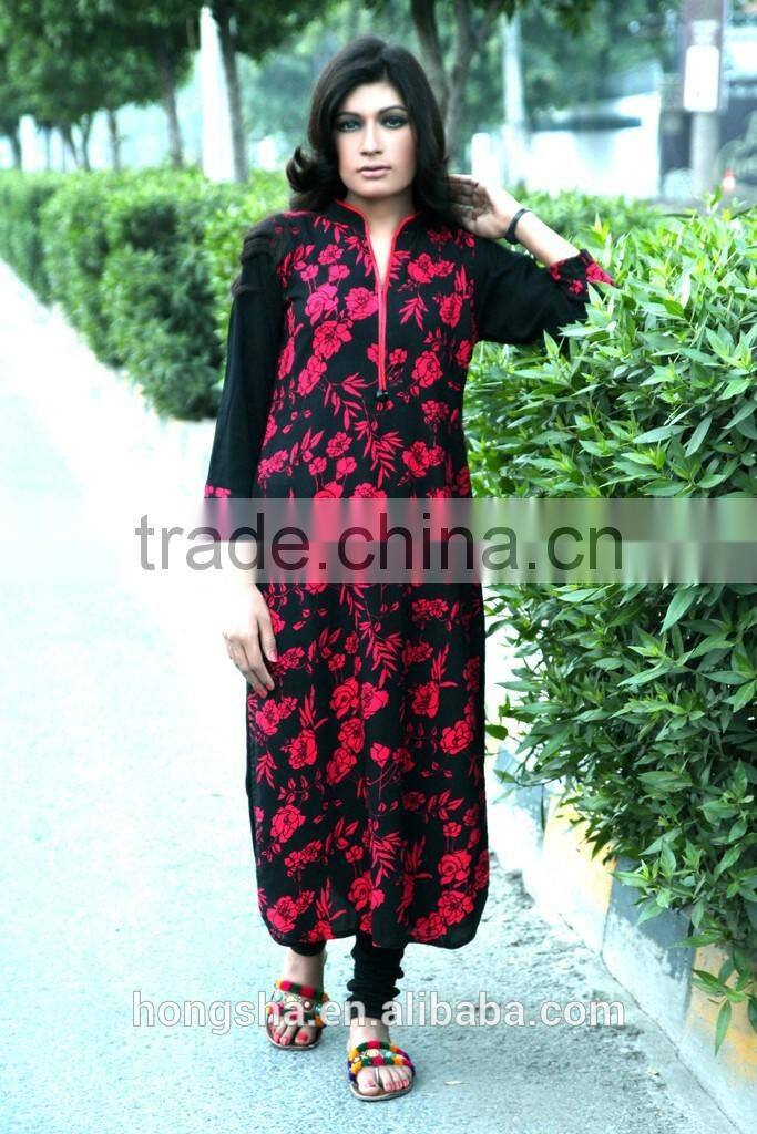 Black & Red Pakistan Digital Printed Kurti Frock Style Fancy designer Kurti Designs HSD7815