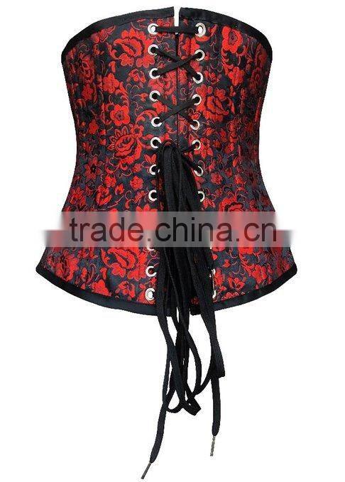 NEW Rain Red Flower Printed Ann Cherry Sexy Women's Corset Latex Waist Training Cincher
