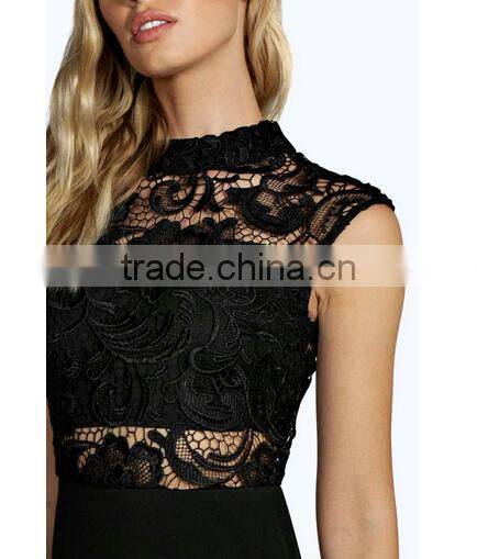 Sexy Party Burgundy Pencil Dress High Neck Lace Midi Dress