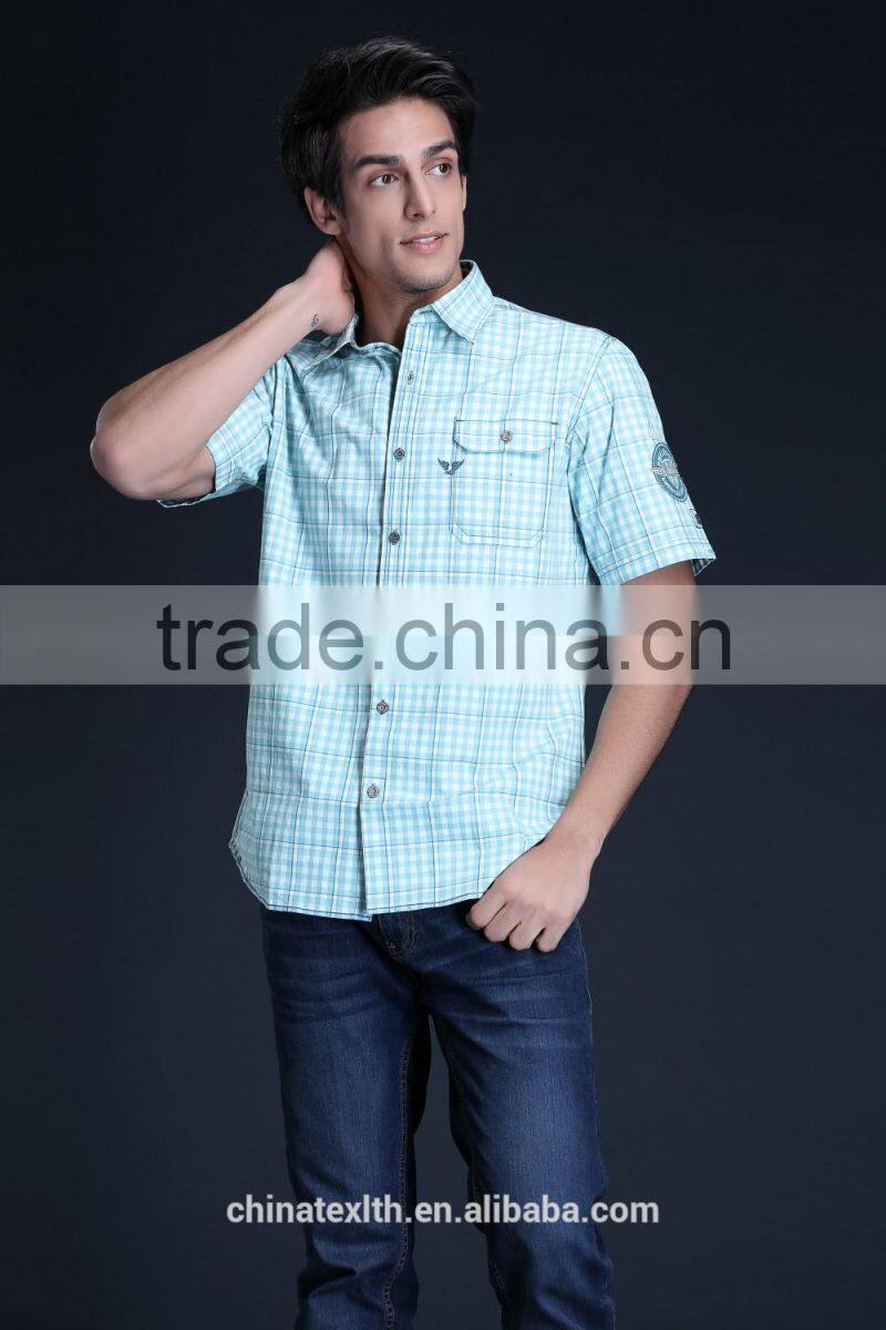 Fashion Short Sleeve Casual Design High Quality 100%Cotton Check Men Shirt