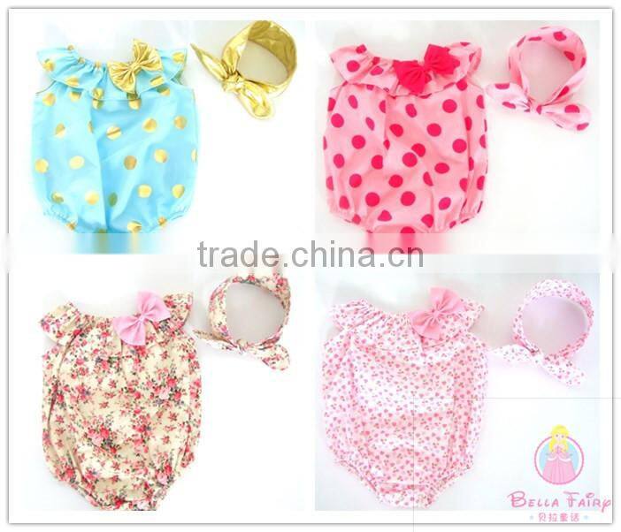Summer Baby Clothes Romper and headbands set Bow Baby Girls Onesie