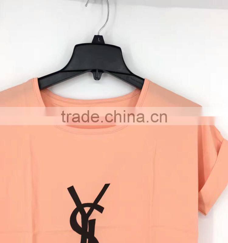 women leftover stock factory drectly sell orange print chiffon t-shirt