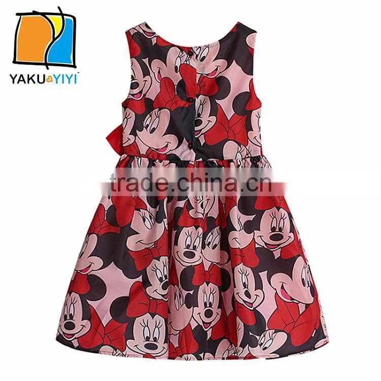 YAKUYIYI Girl's Red Cartoon Print Bow A-Line Dress for Sale
