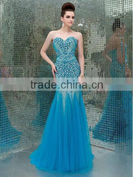 three color satin off shoulder long beaded evening dress 2015