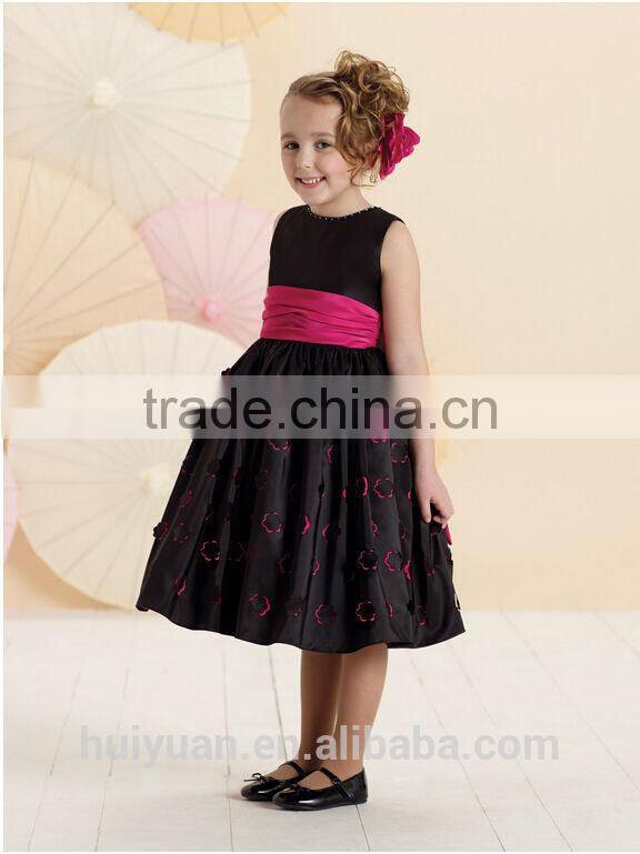 black sleeveless rose sash knee length children dress