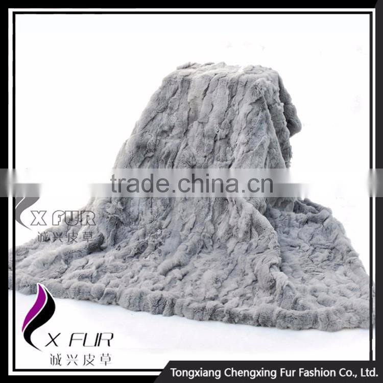 CX-D-66E 2017 Newest Custom Genuine Rex Rabbit Fur Patchwork Fur Blanket