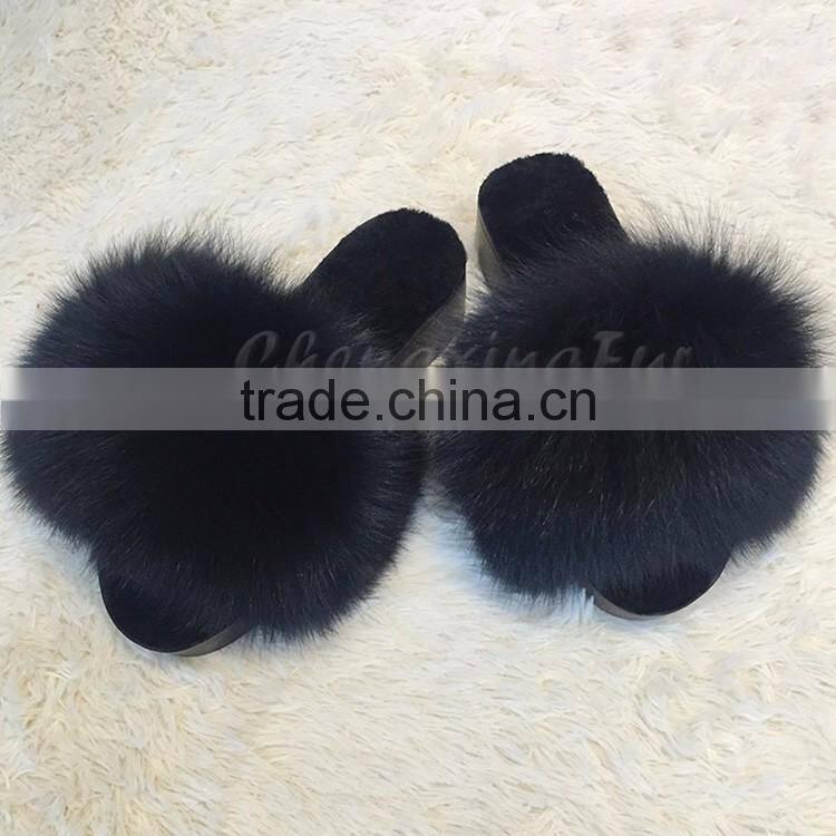 CX-A-70 Cheap Soft Women Wear Genuine Fox Fur Slides
