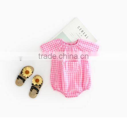 Seersucker Romper And Bonnet Summer Newborn Baby Clothing Set Gingham Clothes