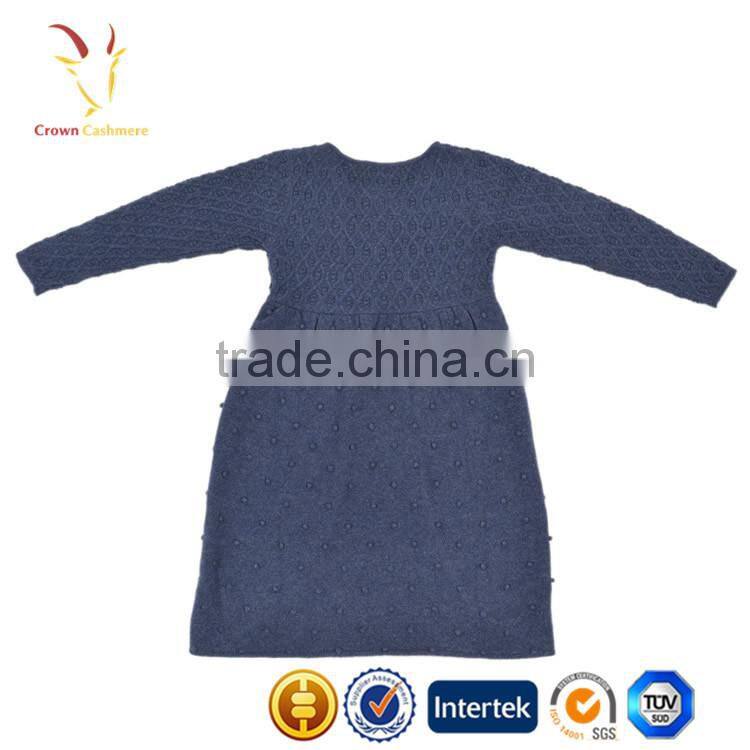 Baby Doll Long Sleeve Cashmere Dress With Cable design at waist