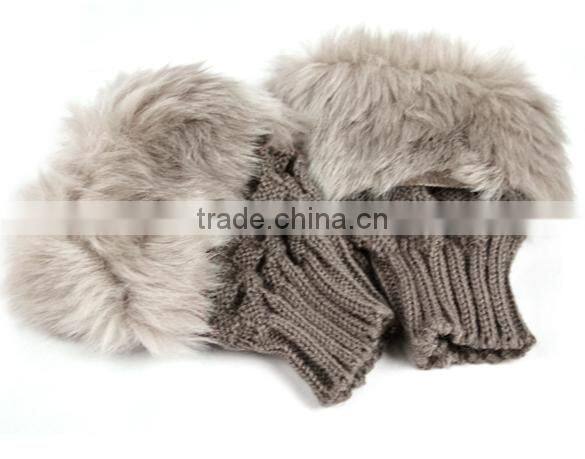 Gloves Arm Warmer Fingerless Gloves-Knitted Rabbit Fur Lined Leather Gloves 8226