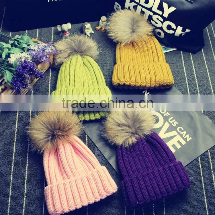 13 Colors Large 15cm Women Ball Hat Winter Real Raccoon Fur Pom Pom Knitted Beanie Skull Ski Cap Bobble Hat Pom Attached Hasp