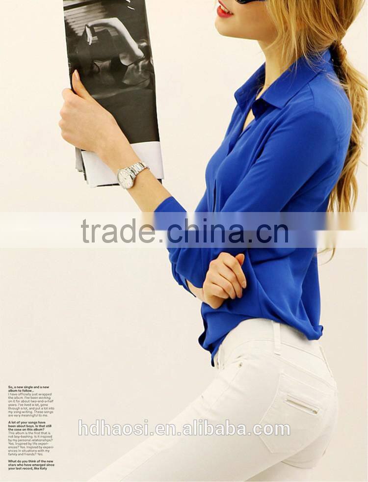 Factory Sale! Long sleeve Chiffon Shirt design for women blouse