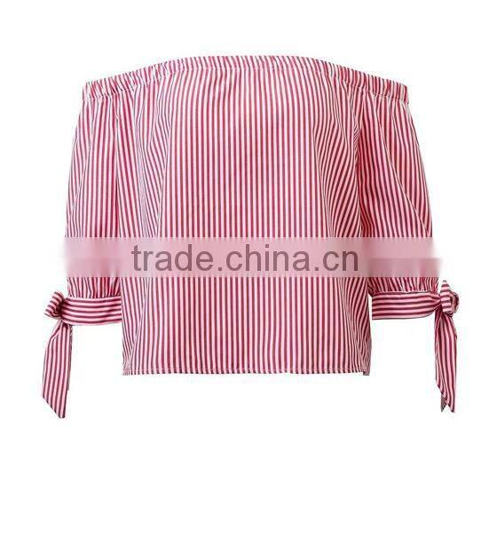 Runwaylover EY2331B New Design 2017 Ladies Fashion Off-Shoulder Stripe Blouse