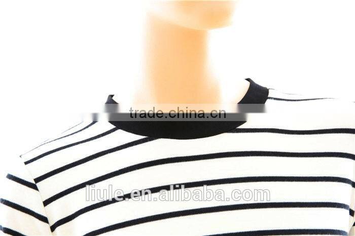 Fashion Design Lady Black and White Striped Casual Blouse Fitted Women Tops