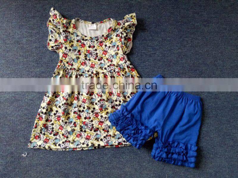 2017 boyi supplier kids clothing wholesale purple stripes with bird cage printed kids clothes girls baby clothes sets