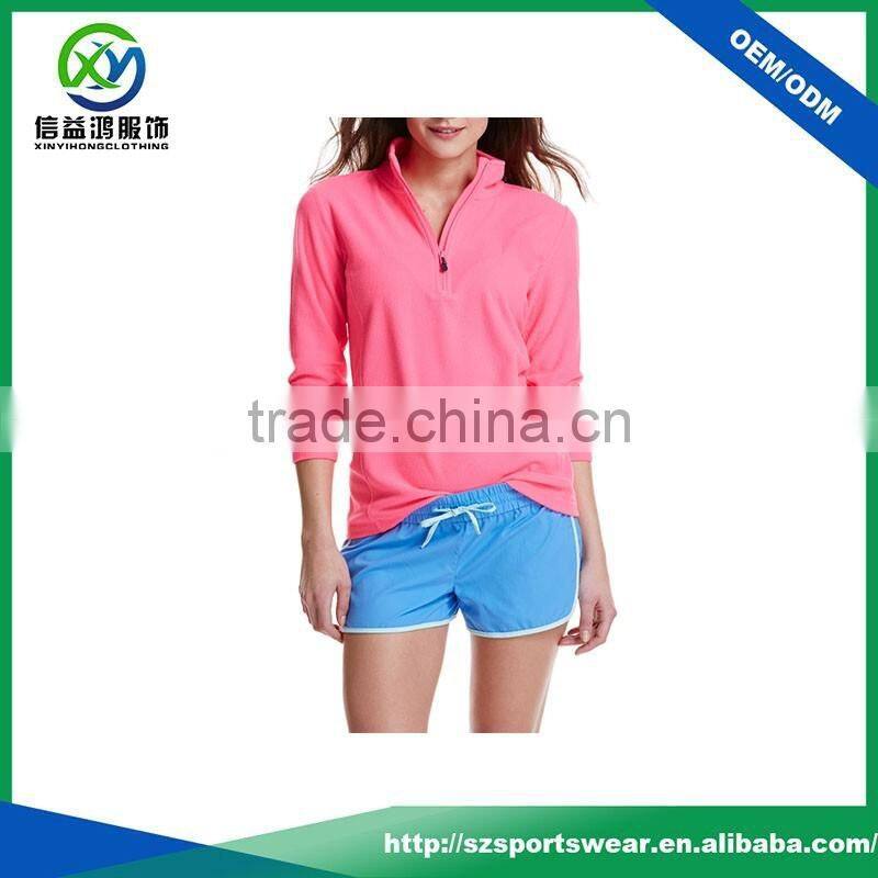 Popular pink color ladies sport custom 1/4 zip pullover, 100 polyester gym hoodie with your logo