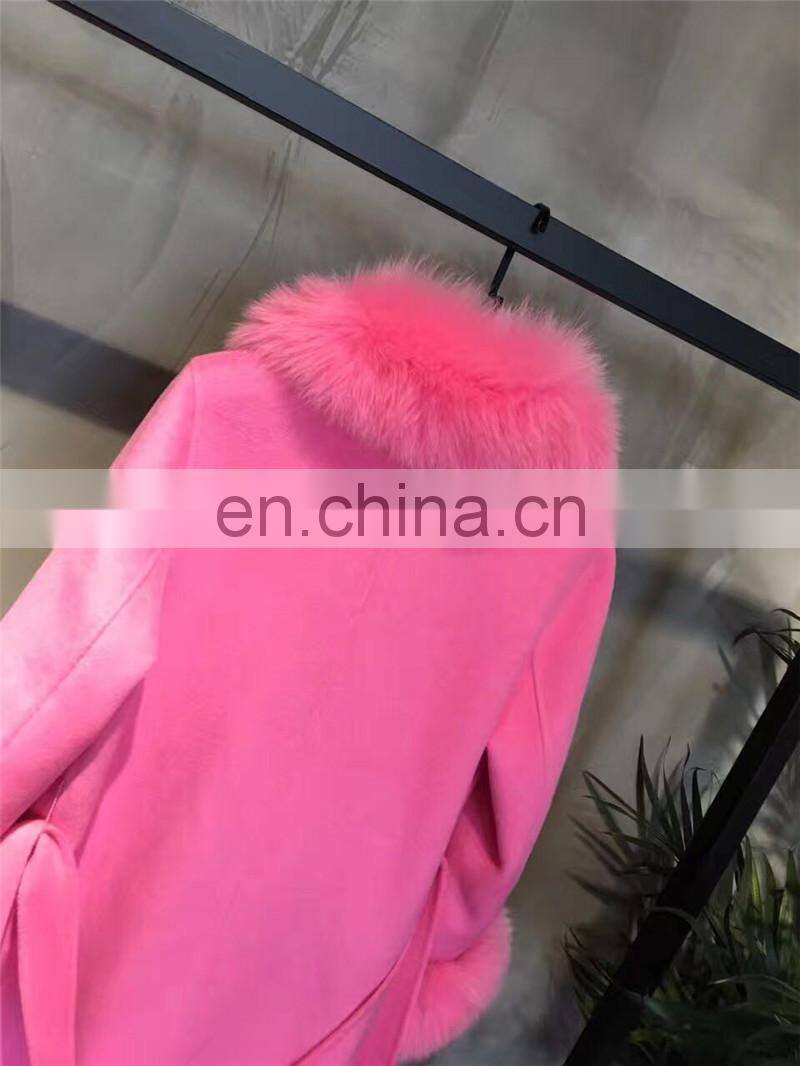 Ladies Winter Coats High Quality New Fashion Style Real Fox Fur Collar Women Wool Cashmere Coat