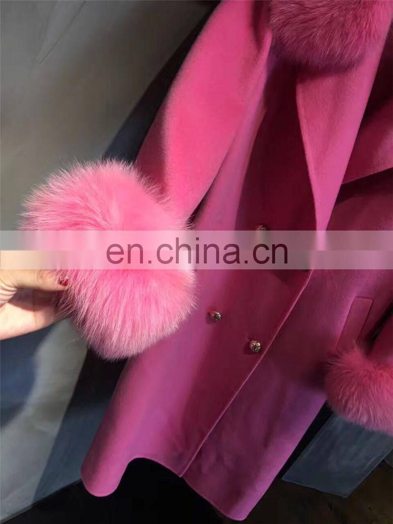 Ladies Winter Coats High Quality New Fashion Style Real Fox Fur Collar Women Wool Cashmere Coat