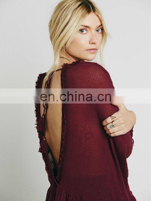 High quality raw hem cotton gauze dress fashion high low tunic dress