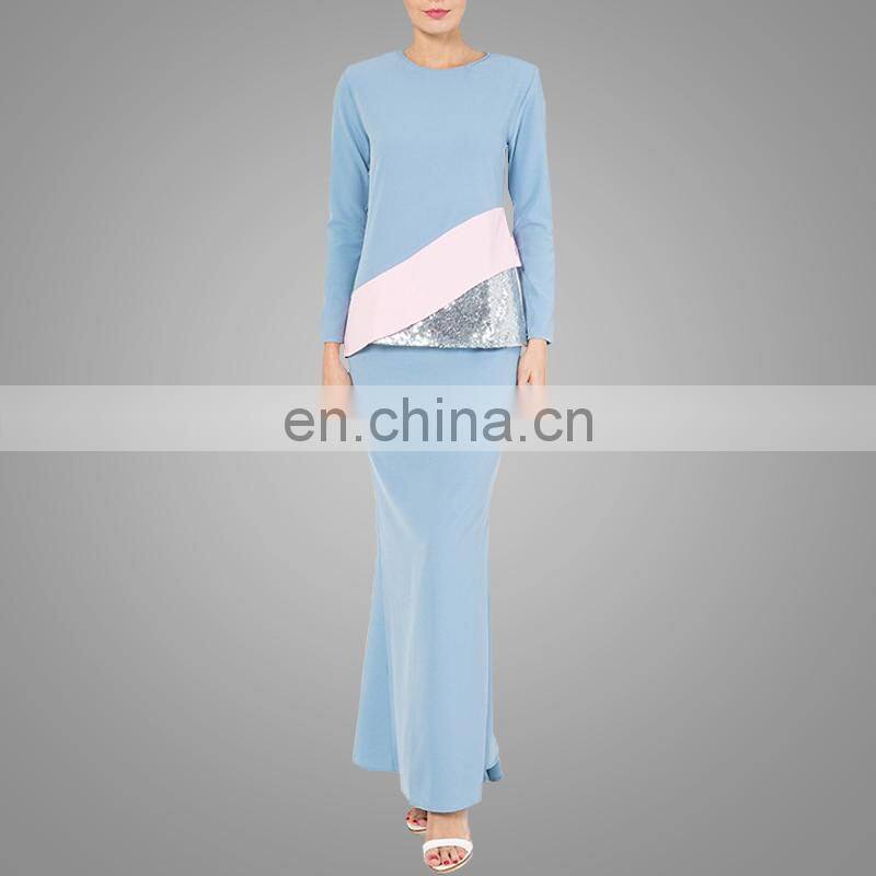 2017 OEM Service Baju Kurung Kaftan Latest Berqa Designs Muslim Ladies Abaya Modern Long Sleeve Paillette Malaysia Clothing