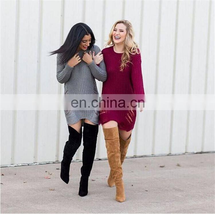 Korea winter long coat wholesale hollow out Knit pullover women sweater KMY1286