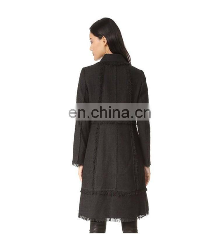 OEM service elegant black body fit wool ladies topcoat