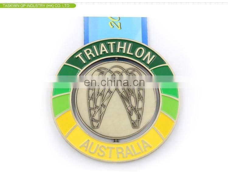 Custom shape Medals with soft enamel proess , sublimation printing ribbon