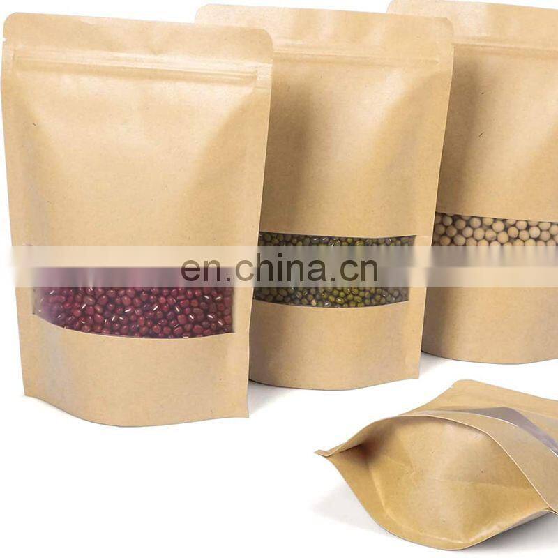 Doypack Zip lock Brown White Kraft Craft Paper Standing Up Pouches Food Packaging Zipper Bags With Window