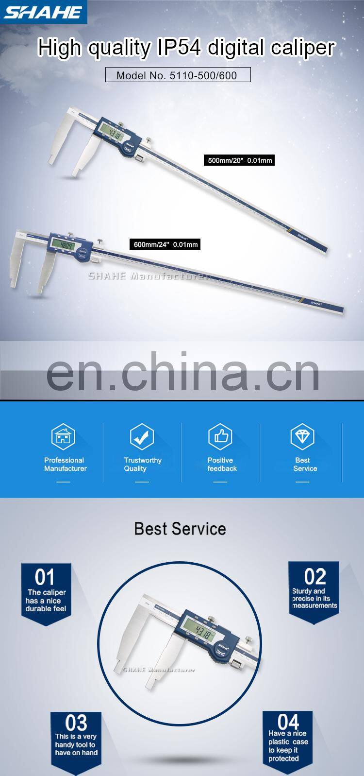 SHAHE 0-600mm Digital Caliper Stainless Steel Vernier Caliper Electronic Caliper