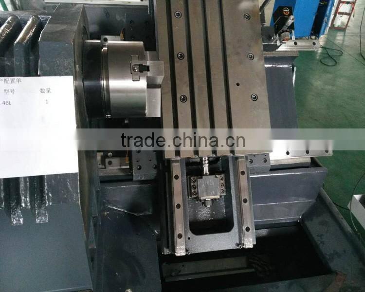 small cnc lathe machine CKX36L linear guideway 5" hydraulic chuck 4 station gang tool 46mm spindle bore slant bed deisgn lathe