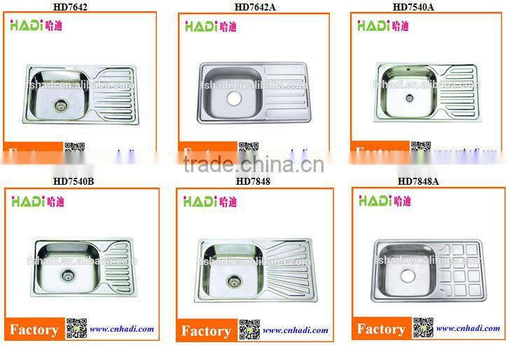 single bowl 304 stainless steel kitchen sink with drain board HD7848