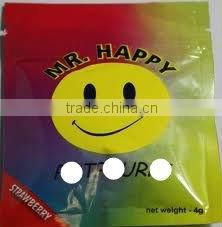 Mr.Happy three side seal aluminum potpourri zipper bag with zipper logo priting
