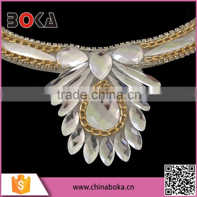 BOKA New Arrival rhinestone flower pattern neckline,embroidery collar with rhinestone