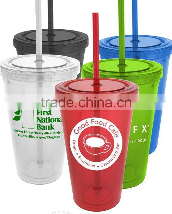 HOT! Highest quality food grade plastic cup with straw