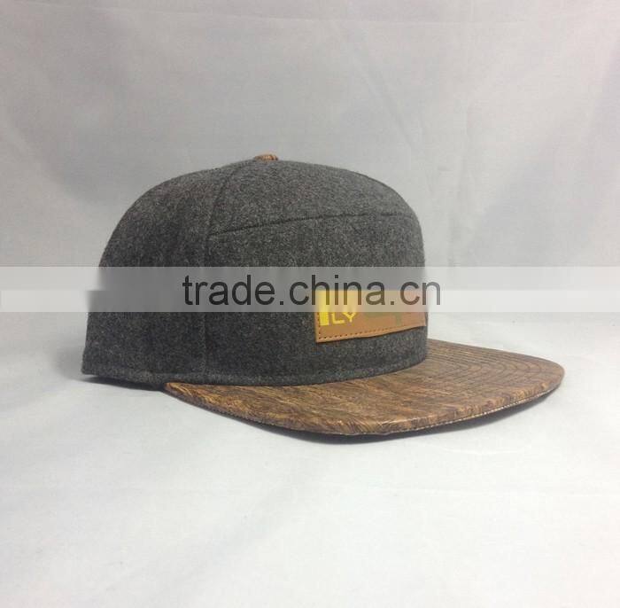 custom melton wool snapback cap wood brim 5 panel watermelon snapback hats