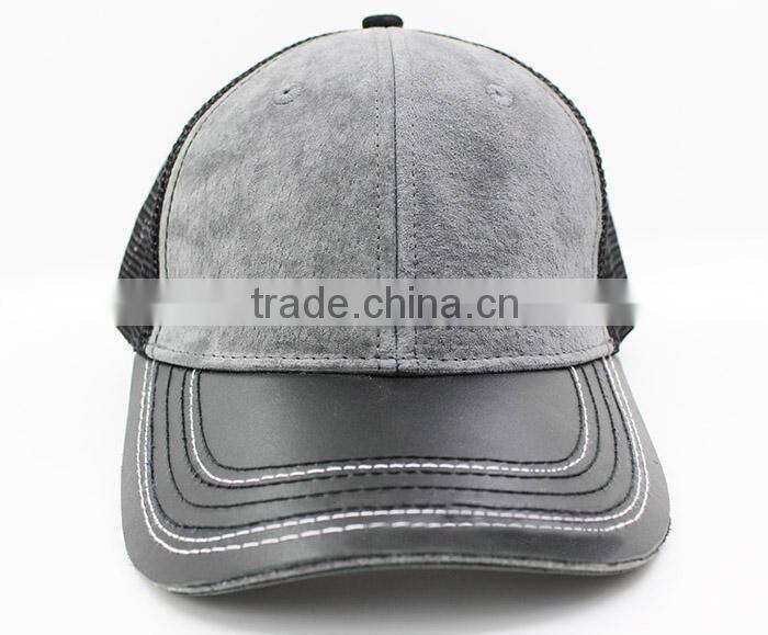 leather brim grey trucker hats with high quality