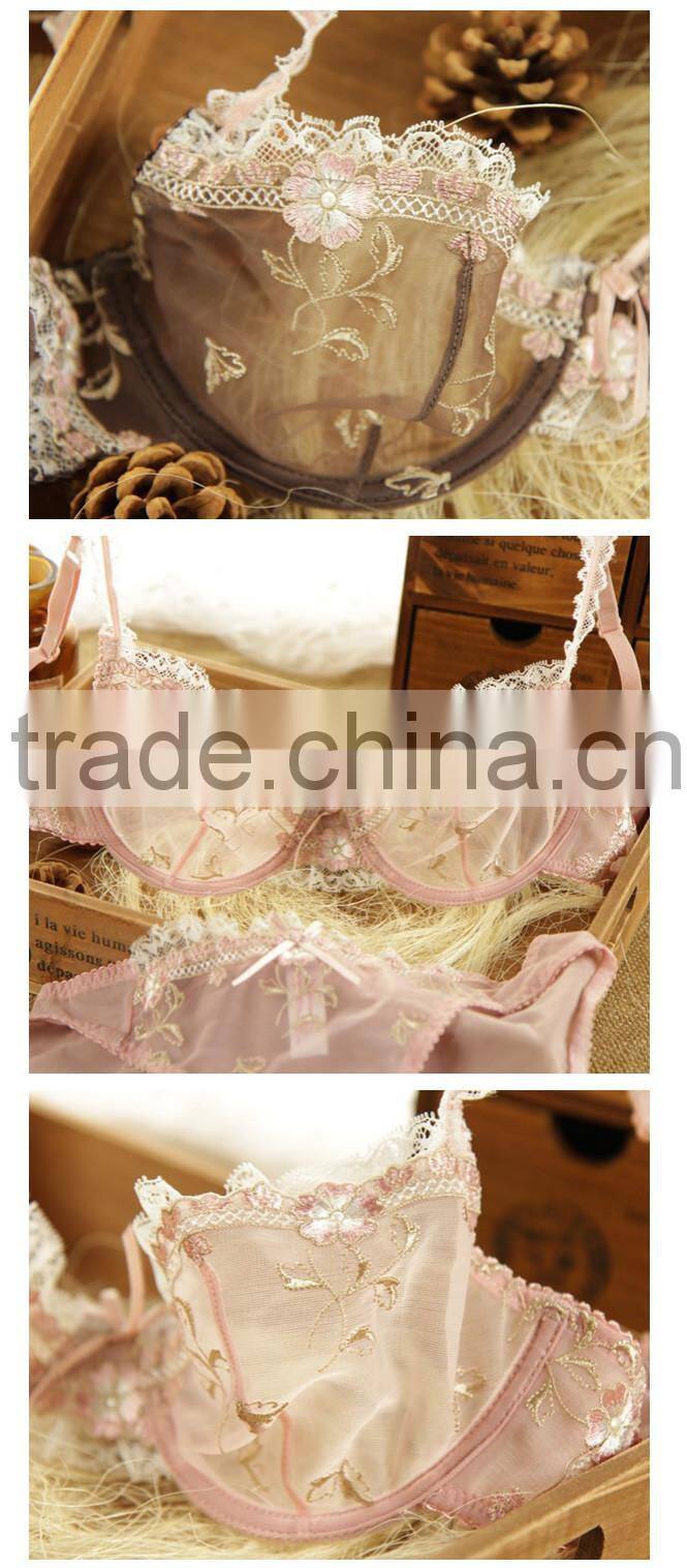 Black Flower Embroidery Transparent Sexy Bra